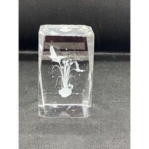 Crystal Glass Cube 3D Laser Etched HUMMING BIRD Solid Cube Paperweight Prism